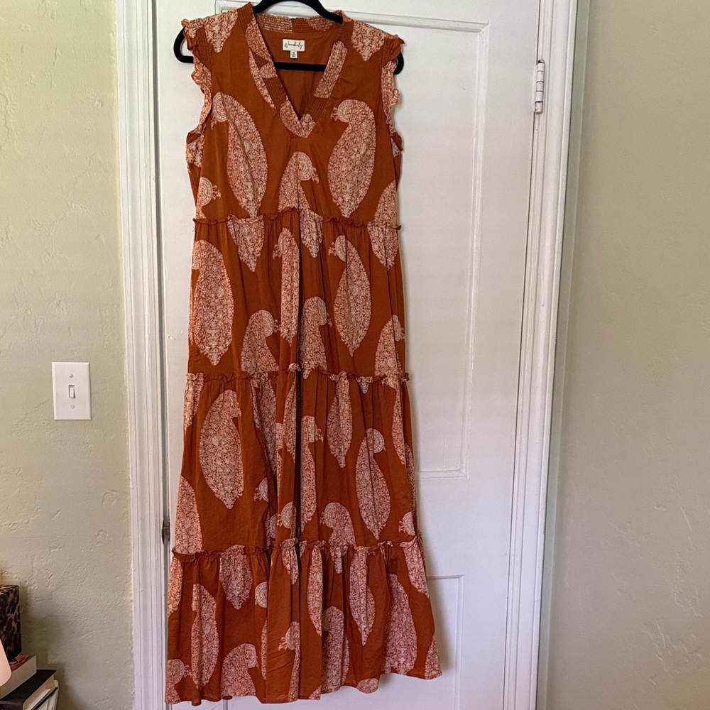 Wonderly Terracotta and Cream Maxi Dress